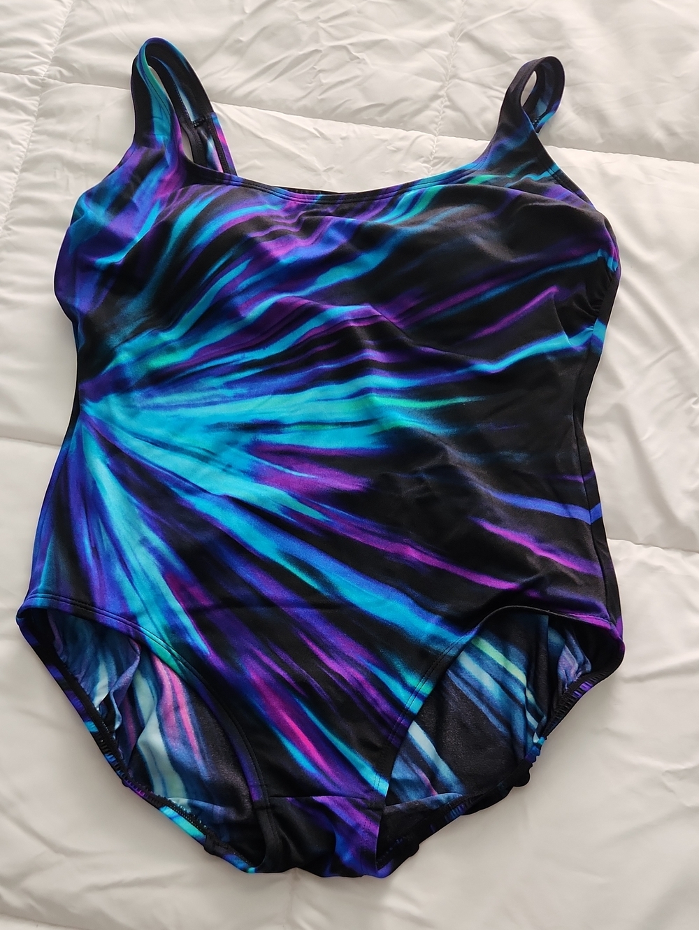 Bold Tie-Dye One-Piece Swimsuit in Teal & Purple